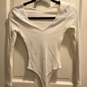 White Long Sleeve Ribbed Bodysuit